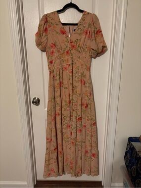 Maison Tara Maxi Dress with Pink Floral Print